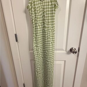 RESA Green and White Checkered Maxi Dress